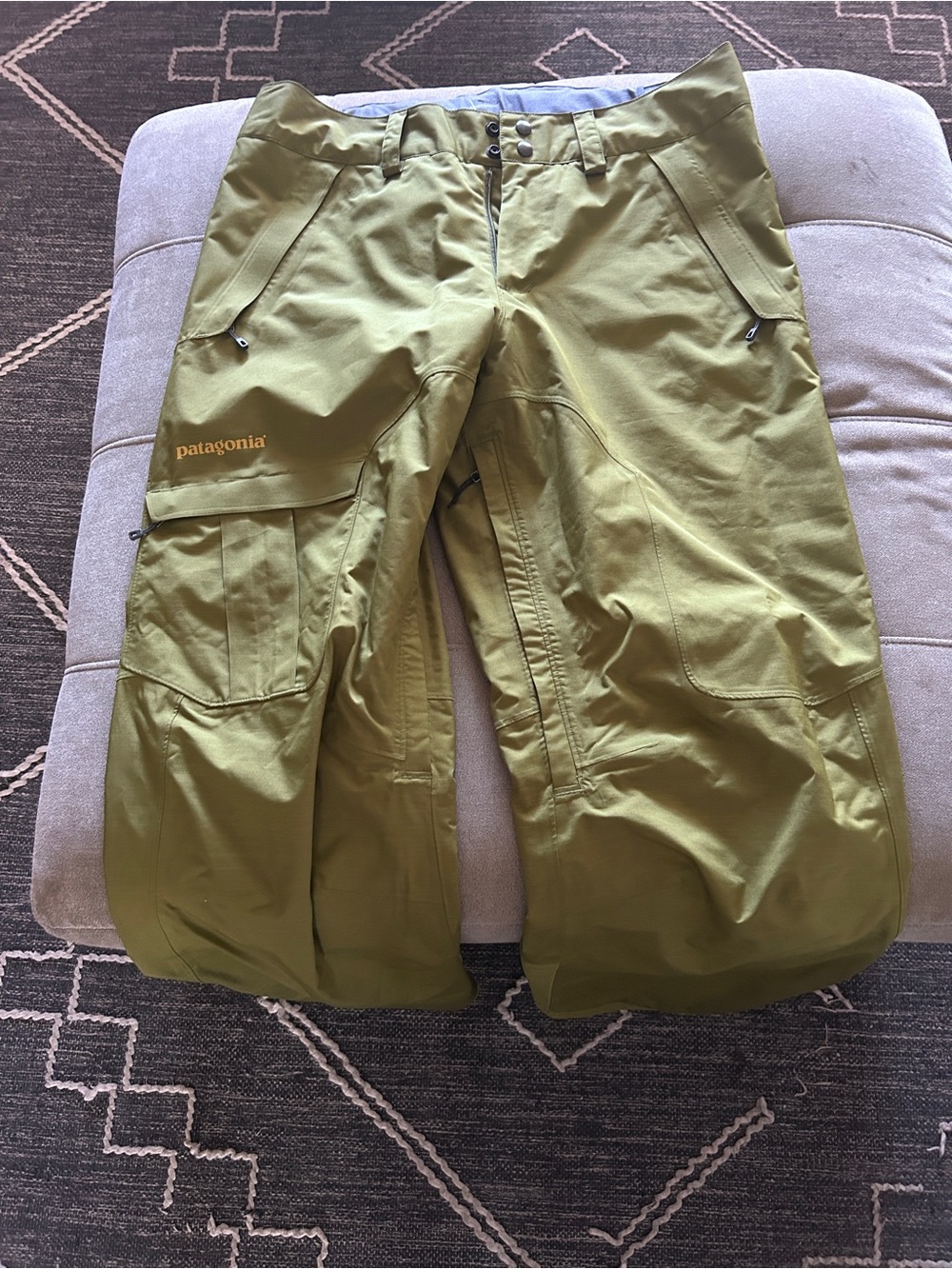 Patagonia Olive Green Cargo Snow Pants with Multiple Pockets